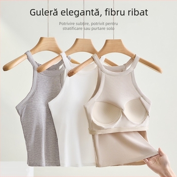 Top halter cu perne din bumbac; material: viscoză (95-100%); guler rotund; greutate țesut: moderată (181-200 g/m²); stil: halter, versatil