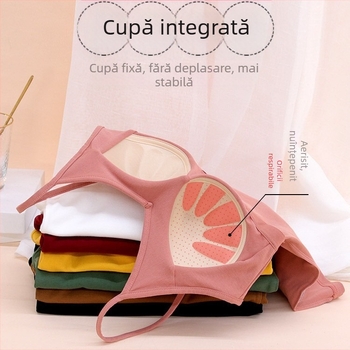 Maiou din bumbac cu cupe integrate și umplutură pentru sâni, decolteu mare în U, potrivit pentru primăvară-vară, stil yoga fără mâneci