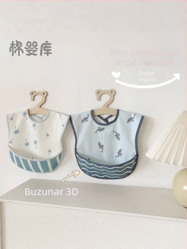 Bibe unisex fără mâneci pentru copii din poliester — impermeabile, rezistente la ulei, potrivite pentru copii 0–6 ani