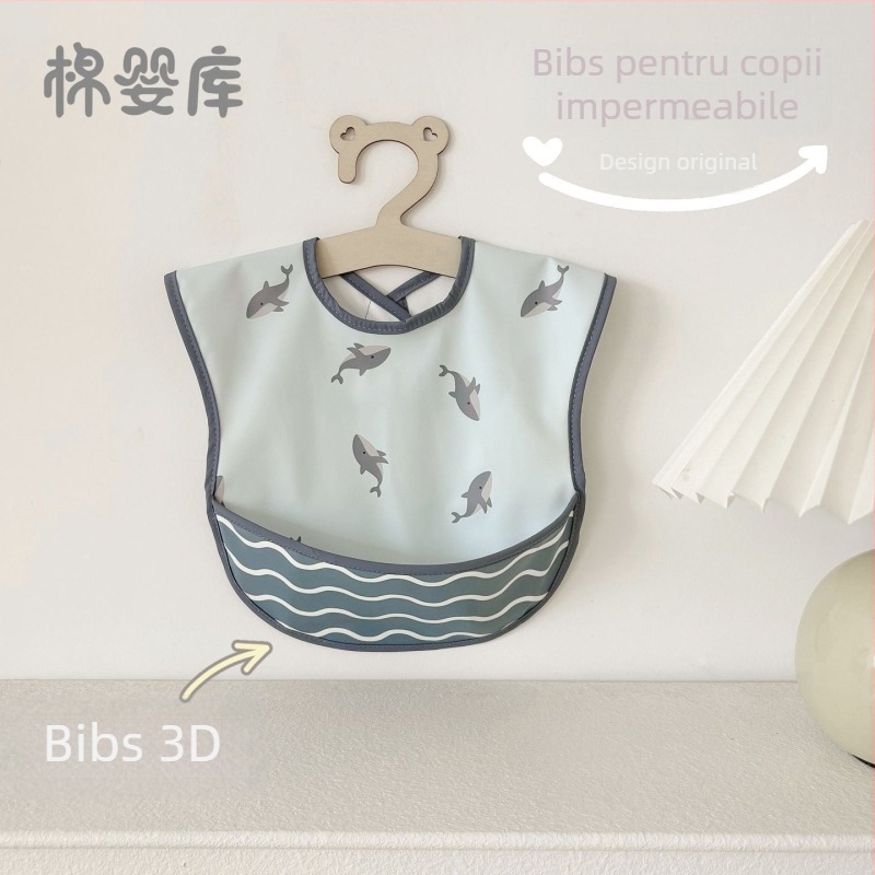 Bibe unisex fără mâneci pentru copii din poliester — impermeabile, rezistente la ulei, potrivite pentru copii 0–6 ani