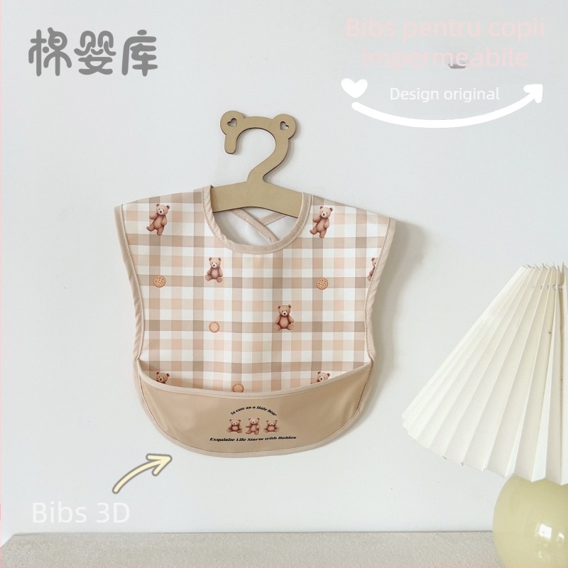 Bibe unisex fără mâneci pentru copii din poliester — impermeabile, rezistente la ulei, potrivite pentru copii 0–6 ani