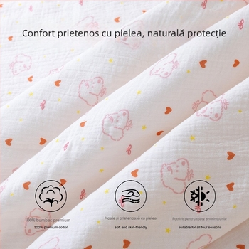 Pătură pentru bebeluși cu glugă, din bumbac 100%, antibacterian 7A, model animale și desene animate, pentru nou-născuți