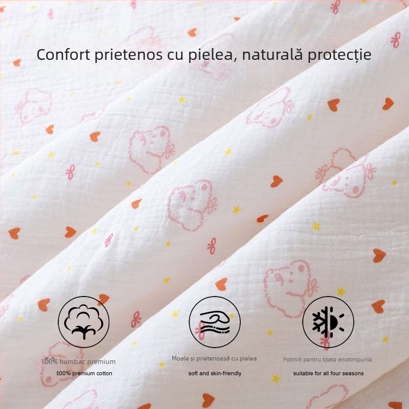 Pătură pentru bebeluși cu glugă, din bumbac 100%, antibacterian 7A, model animale și desene animate, pentru nou-născuți
