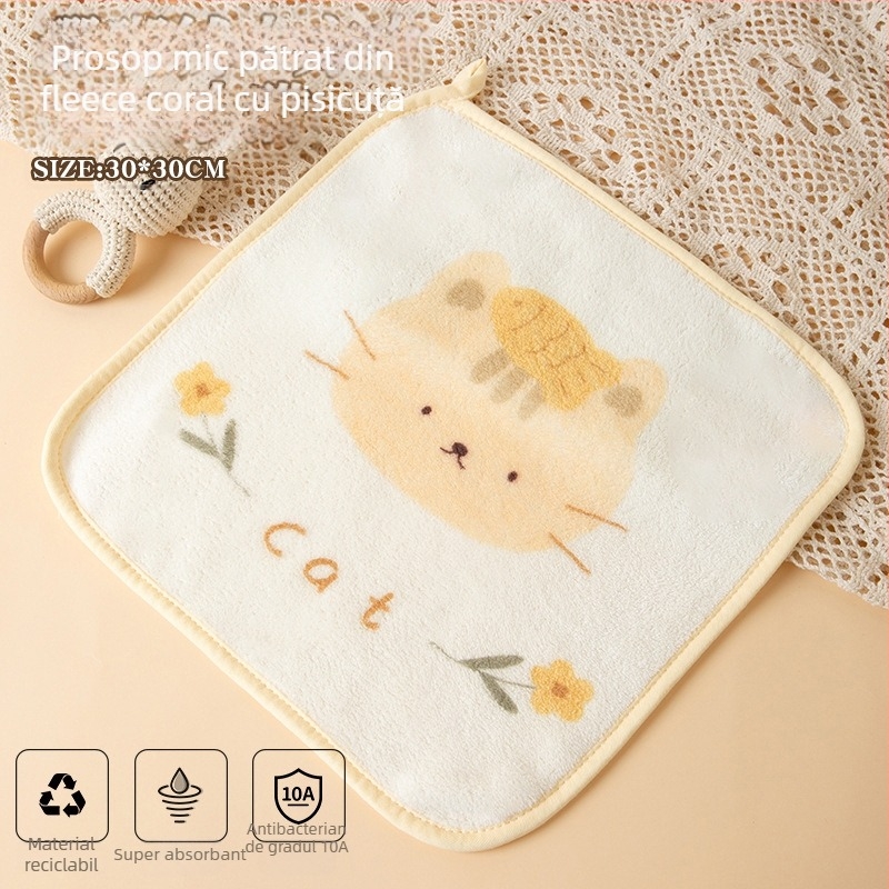Prosop pentru copii antibacterian din fleece coral, 150D, țesătură simplă