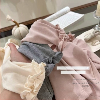 Tricou pentru copii cu mânece lungi din bumbac plușat, stil coreean, guler rotund, păstrează căldura, pentru copii 3–8 ani