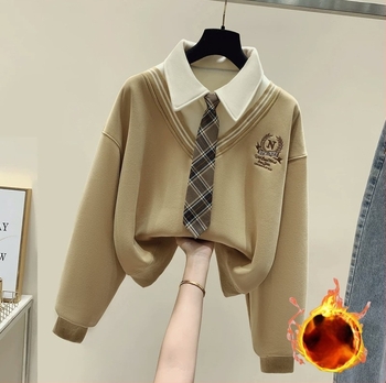 Pulover din bumbac pentru fete cu mânecă lungă, stil coreean, imprimeu cu litere, 57% bumbac, Iarnă 2024