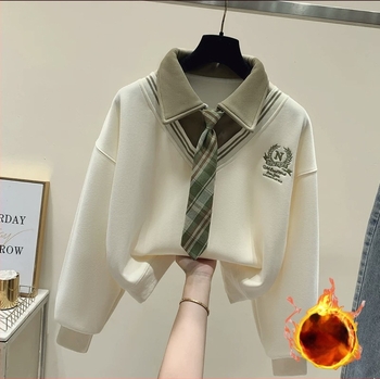 Pulover din bumbac pentru fete cu mânecă lungă, stil coreean, imprimeu cu litere, 57% bumbac, Iarnă 2024