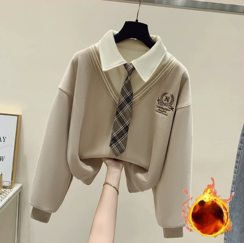 Pulover din bumbac pentru fete cu mânecă lungă, stil coreean, imprimeu cu litere, 57% bumbac, Iarnă 2024