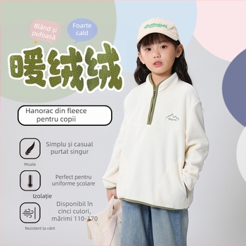 Pulover fleece pentru copii, unisex, mâneci lungi, fără glugă, material fleece cu căptușeală din poliester, potrivit pentru toamnă, iarnă și primăvară