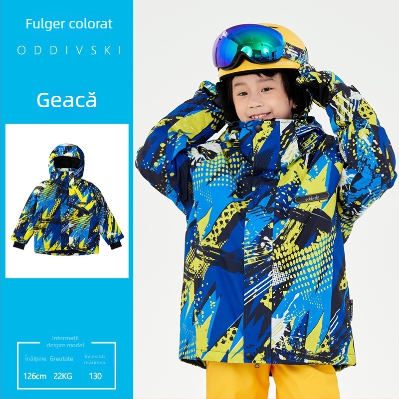 Combine de ski pentru copii, unisex, exterior gros anti-zăpadă, umplutură din mătase-pamuk, impermeabil 20000mm, țesătură Oxford respirabilă