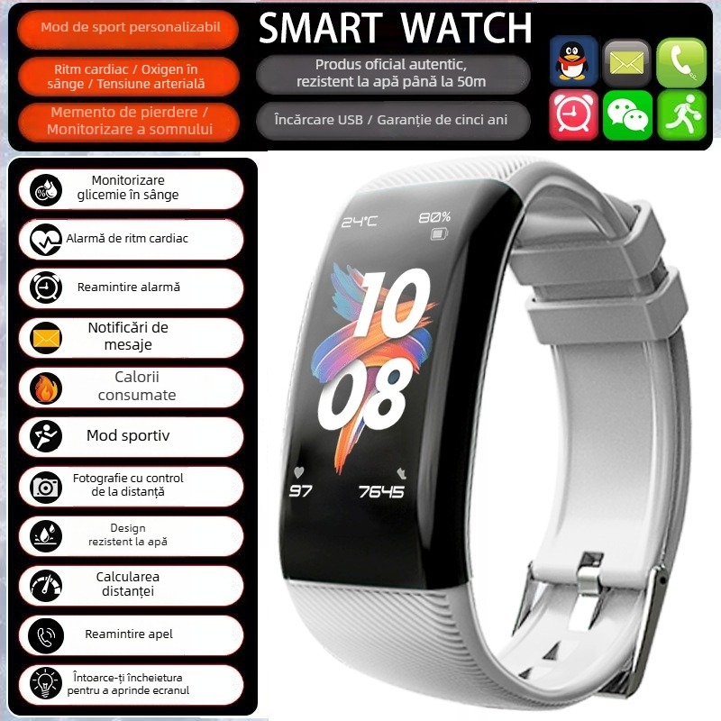 Smartwatch cu numărătoare pași și monitorizare ritm cardiac (Brand: Zealcandor; Curea: silicon; Carcasă: plastic; Funcții: numărătoare pași, monitorizare ritm cardiac)