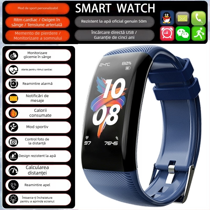 Smartwatch cu numărătoare pași și monitorizare ritm cardiac (Brand: Zealcandor; Curea: silicon; Carcasă: plastic; Funcții: numărătoare pași, monitorizare ritm cardiac)