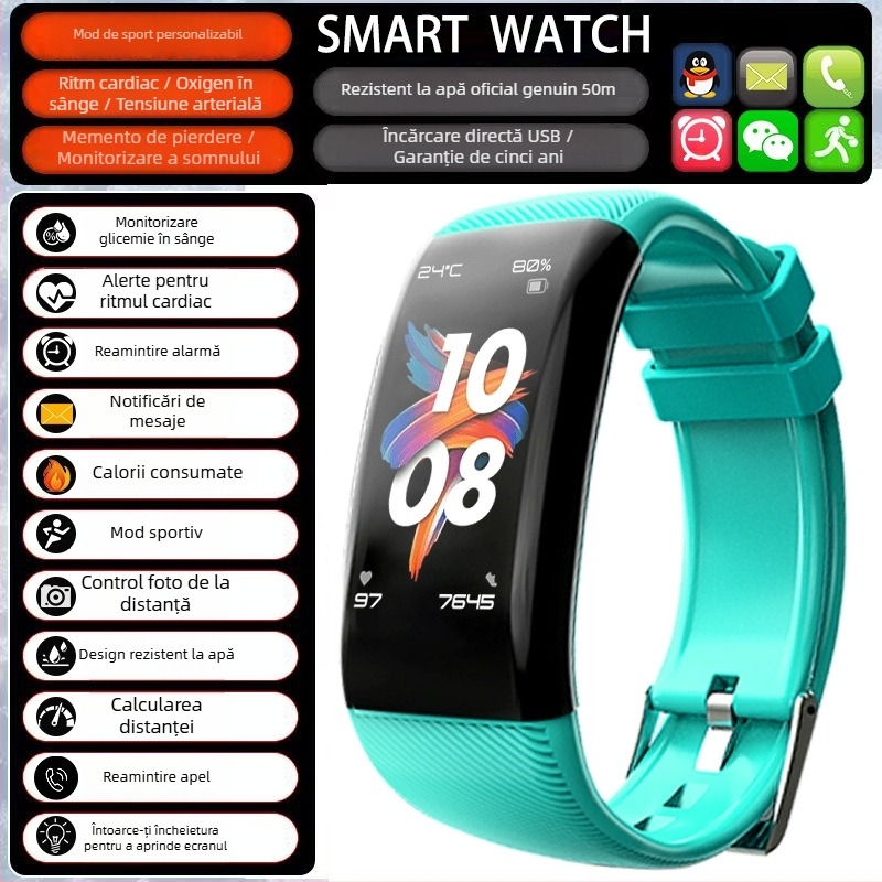 Smartwatch cu numărătoare pași și monitorizare ritm cardiac (Brand: Zealcandor; Curea: silicon; Carcasă: plastic; Funcții: numărătoare pași, monitorizare ritm cardiac)