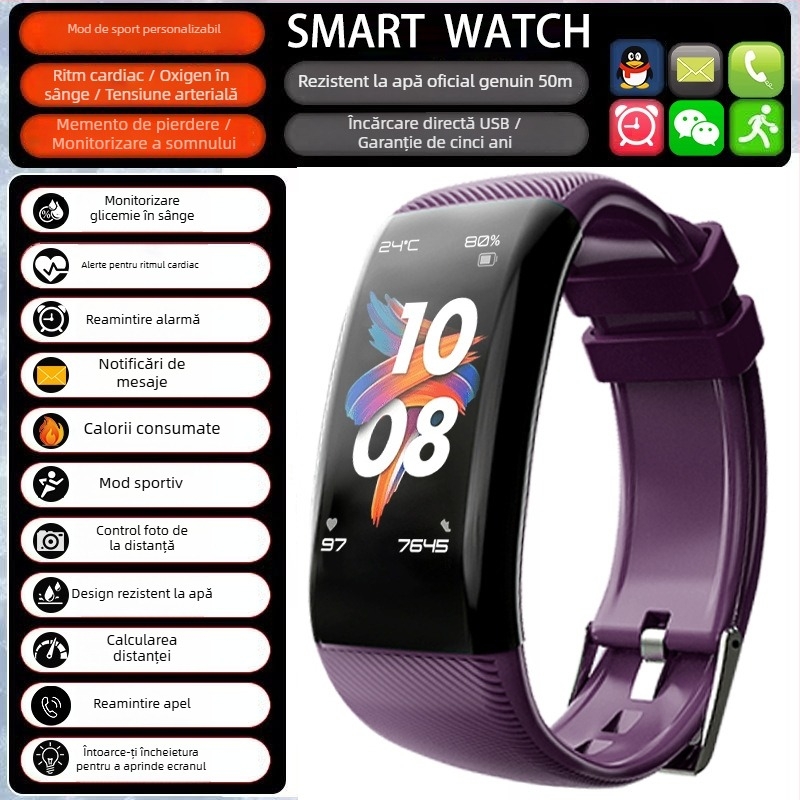 Smartwatch cu numărătoare pași și monitorizare ritm cardiac (Brand: Zealcandor; Curea: silicon; Carcasă: plastic; Funcții: numărătoare pași, monitorizare ritm cardiac)