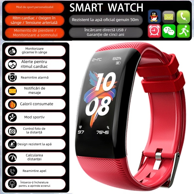 Smartwatch cu numărătoare pași și monitorizare ritm cardiac (Brand: Zealcandor; Curea: silicon; Carcasă: plastic; Funcții: numărătoare pași, monitorizare ritm cardiac)