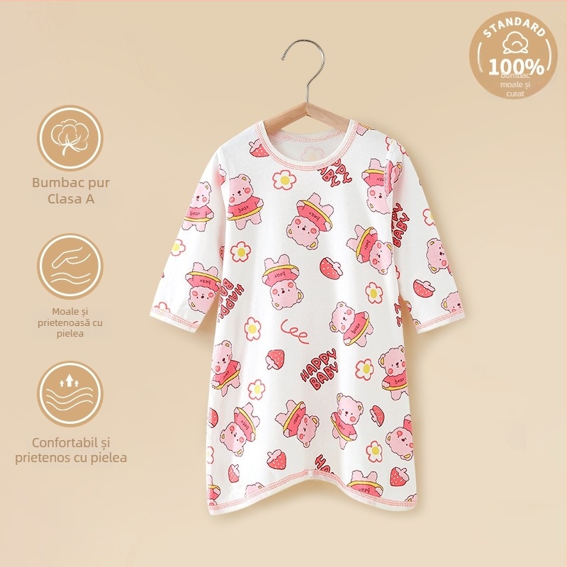 Costum de pijama din bumbac pentru bebeluși, mâneci lungi, protecție a burții, sex neutru, 0–12 luni (până la 80 cm), 100% bumbac, primăvară–toamnă