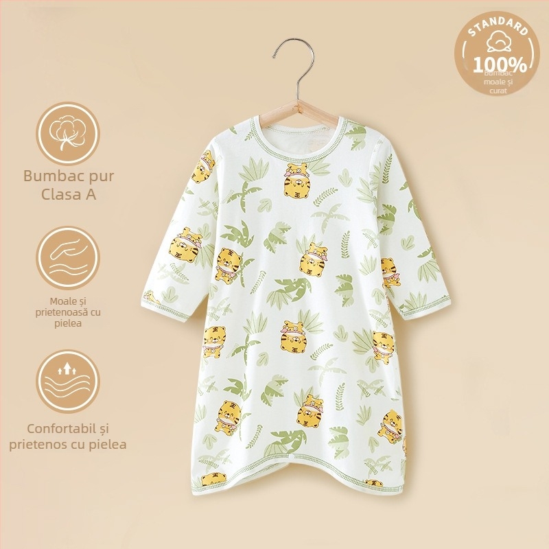 Costum de pijama din bumbac pentru bebeluși, mâneci lungi, protecție a burții, sex neutru, 0–12 luni (până la 80 cm), 100% bumbac, primăvară–toamnă