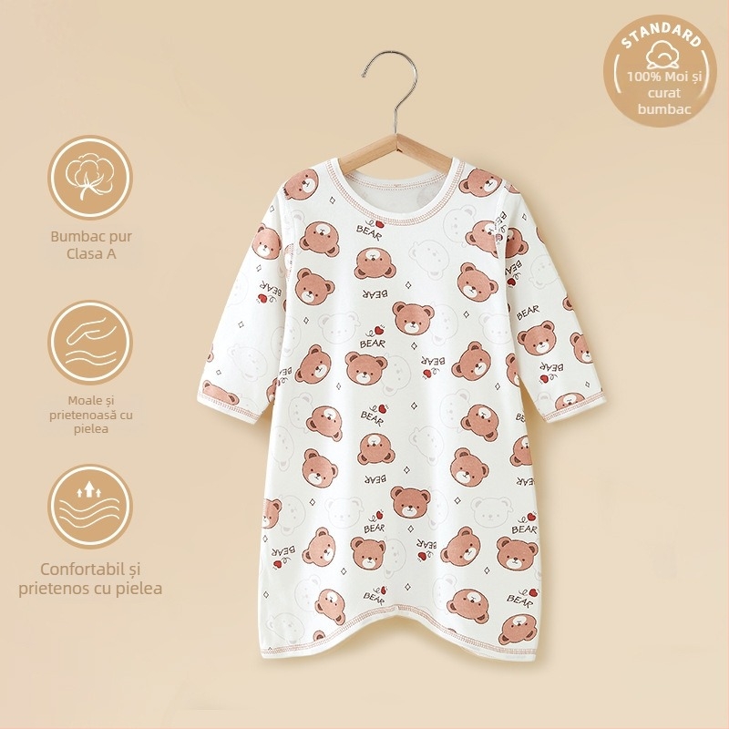 Costum de pijama din bumbac pentru bebeluși, mâneci lungi, protecție a burții, sex neutru, 0–12 luni (până la 80 cm), 100% bumbac, primăvară–toamnă