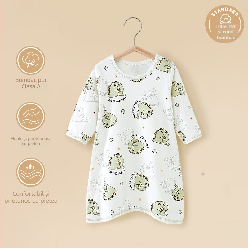 Costum de pijama din bumbac pentru bebeluși, mâneci lungi, protecție a burții, sex neutru, 0–12 luni (până la 80 cm), 100% bumbac, primăvară–toamnă