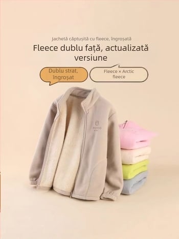 Jachetă unisex pentru copii, cu căptușeală polar, respirabilă, menține căldura, poliester durabil