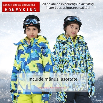 Costum de schi pentru copii, băieți | HONEY KING | umplutură din fibre de poliester | potrivit pentru alergare, ciclism, sporturi de zăpadă și drumeții