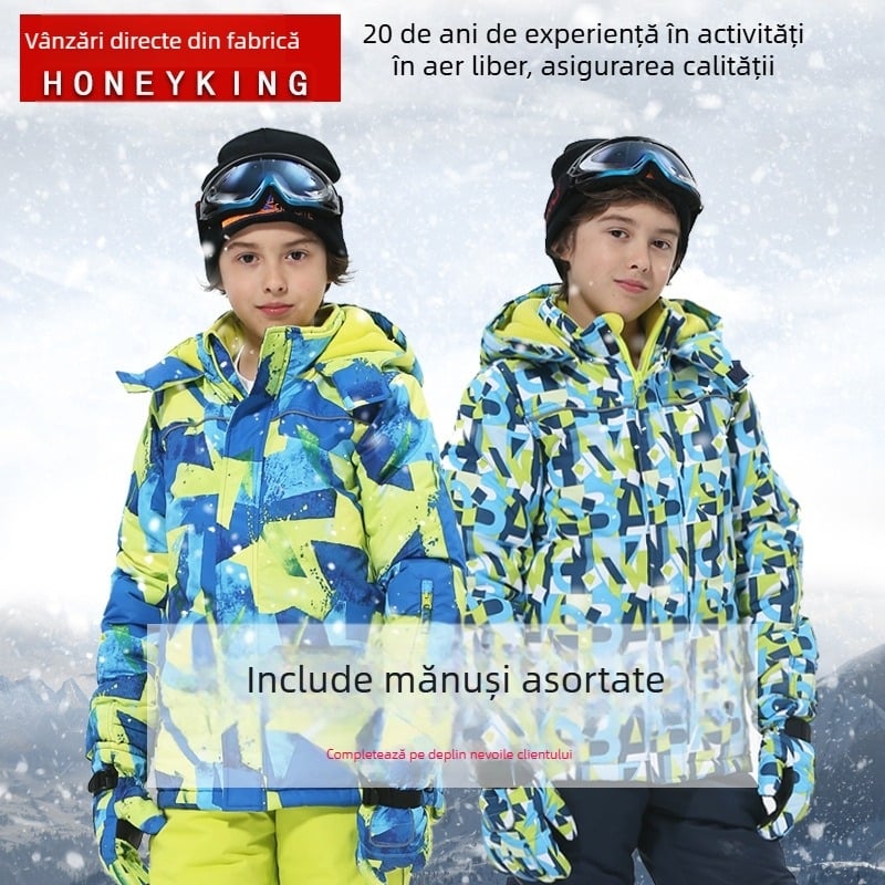 Costum de schi pentru copii, băieți | HONEY KING | umplutură din fibre de poliester | potrivit pentru alergare, ciclism, sporturi de zăpadă și drumeții