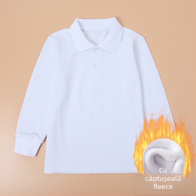 Tricou polo unisex pentru uniformă școlară, mâneci lungi, țesătură din bumbac, primăvară și toamnă