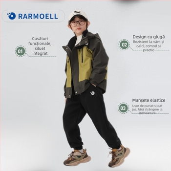 Geacă de iarnă pentru copii trei în unu, cu căptușeală detașabilă din fleece, impermeabilă 1000mm, rezistentă la vânt, respirabilă, cu glugă