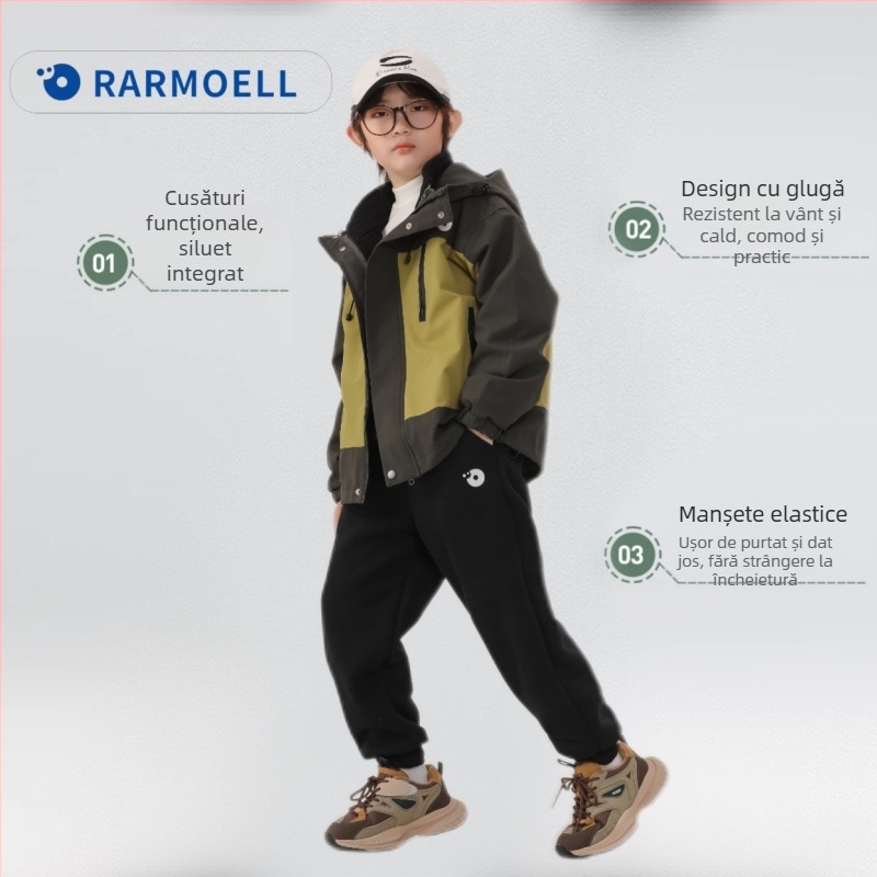 Geacă de iarnă pentru copii trei în unu, cu căptușeală detașabilă din fleece, impermeabilă 1000mm, rezistentă la vânt, respirabilă, cu glugă