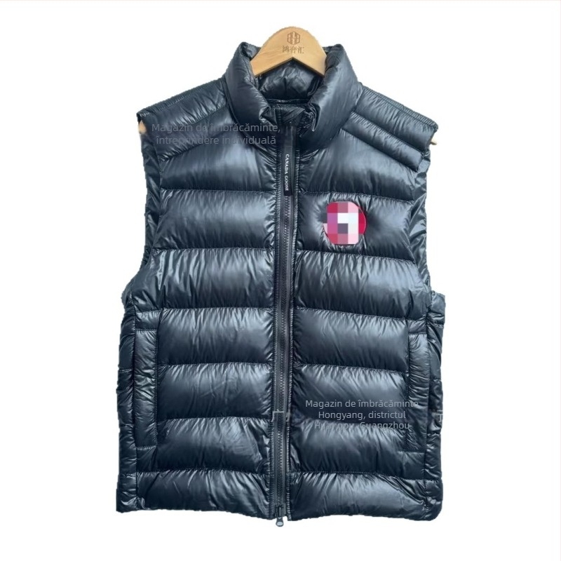 Vesta bărbătească cu umplutură din puf, croi lejer, căldură de iarnă, fără glugă, material acetat