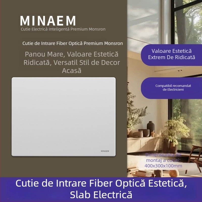 Cutie încastrată pentru joasă tensiune, cu modul multimedia pentru fibră optică, pentru utilizare în interior. Brand Minaem/Monsan. Carcasă și capac din ABS.
