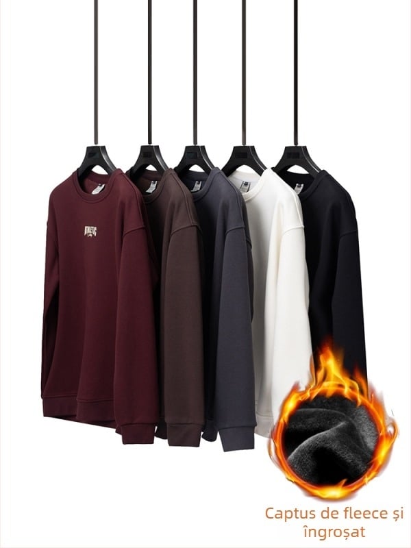 Hanorac din fleece căptușit, gros și cald – guler rotund, mâneci lungi, croială lejeră