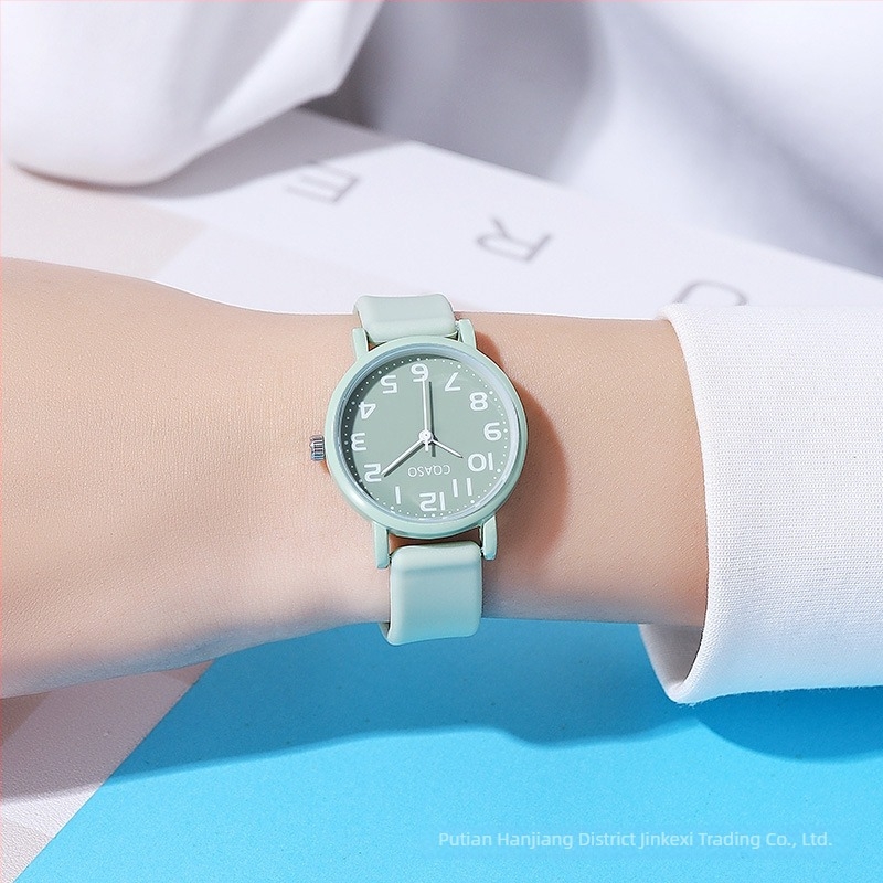 Ceas digital quartz pentru femei, curea PVC, carcasă din aliaj, cadran rotund, mișcare electronică