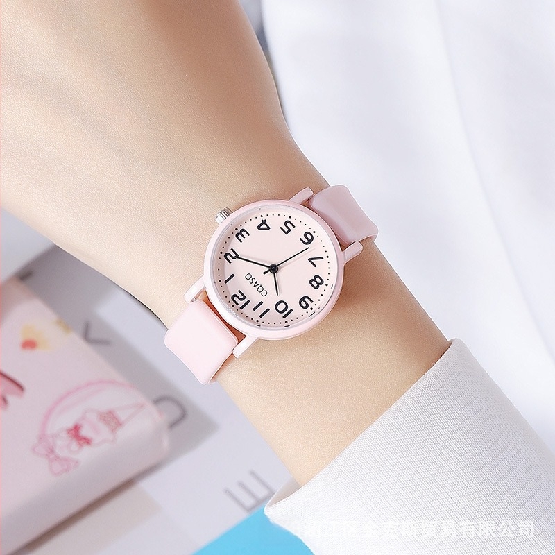 Ceas digital quartz pentru femei, curea PVC, carcasă din aliaj, cadran rotund, mișcare electronică