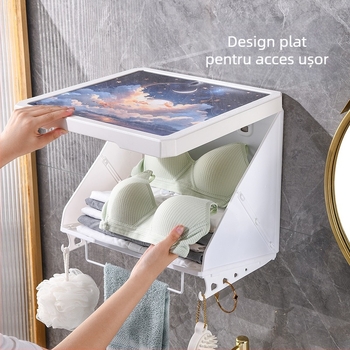 Cutie de depozitare din ABS montată pe perete, pliabilă pentru haine — impermeabilă și rezistentă la praf, montaj fără găuri