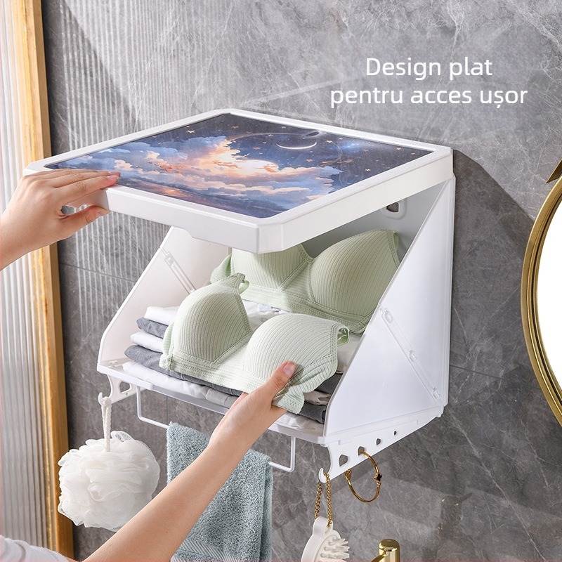 Cutie de depozitare din ABS montată pe perete, pliabilă pentru haine — impermeabilă și rezistentă la praf, montaj fără găuri