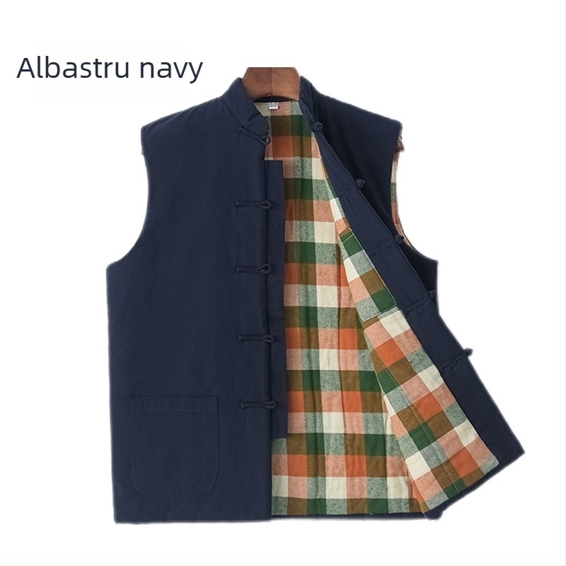 Vesta din bumbac cu umplutură de bumbac, stil chinezesc, croială lejeră, umplutură groasă, țesătură din bumbac