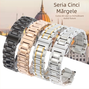 Curea de ceas din oțel inoxidabil cu cinci zale, închidere tip fluture, pentru smartwatch, unisex