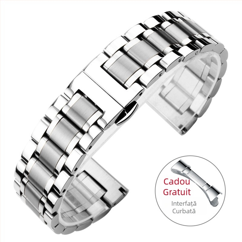 Curea de ceas din oțel inoxidabil cu cinci zale, închidere tip fluture, pentru smartwatch, unisex