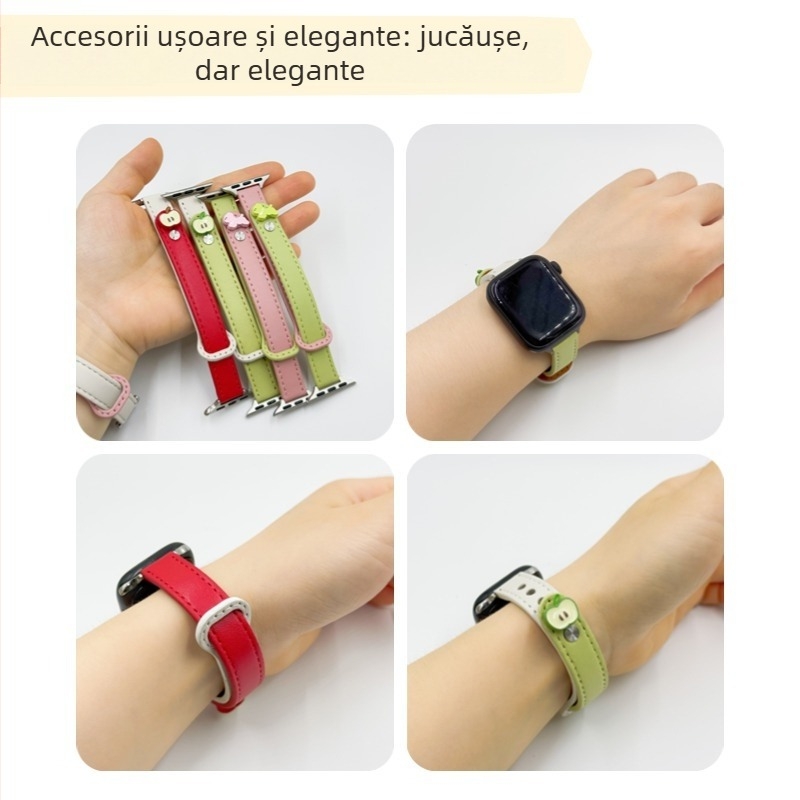 Brățară din piele pentru Apple Watch – curea cu blocuri de culoare, cataramă dublă, subțire, la modă, vară, pentru femei
