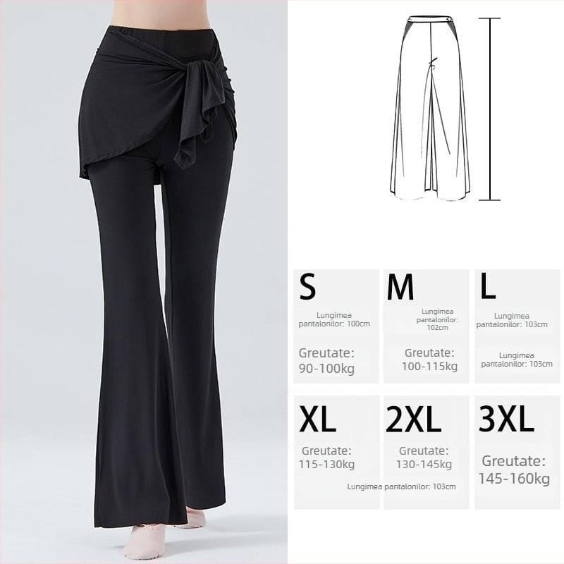 Pantaloni de dans pentru femei, din amestec modal-viscoză (93% rayon, 7% spandex), siluetă evazată, acoperire a șoldurilor, potriviți pentru scenă