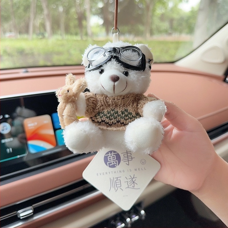 Pandantiv auto cu ursuleț plușat pentru aromaterapie, decor interior – stil desen animat, ornamente auto