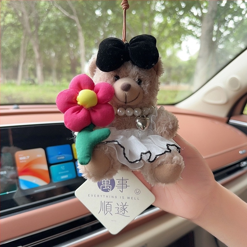 Pandantiv auto cu ursuleț plușat pentru aromaterapie, decor interior – stil desen animat, ornamente auto