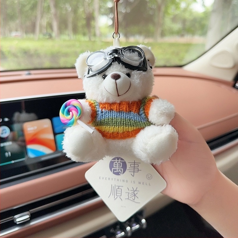 Pandantiv auto cu ursuleț plușat pentru aromaterapie, decor interior – stil desen animat, ornamente auto