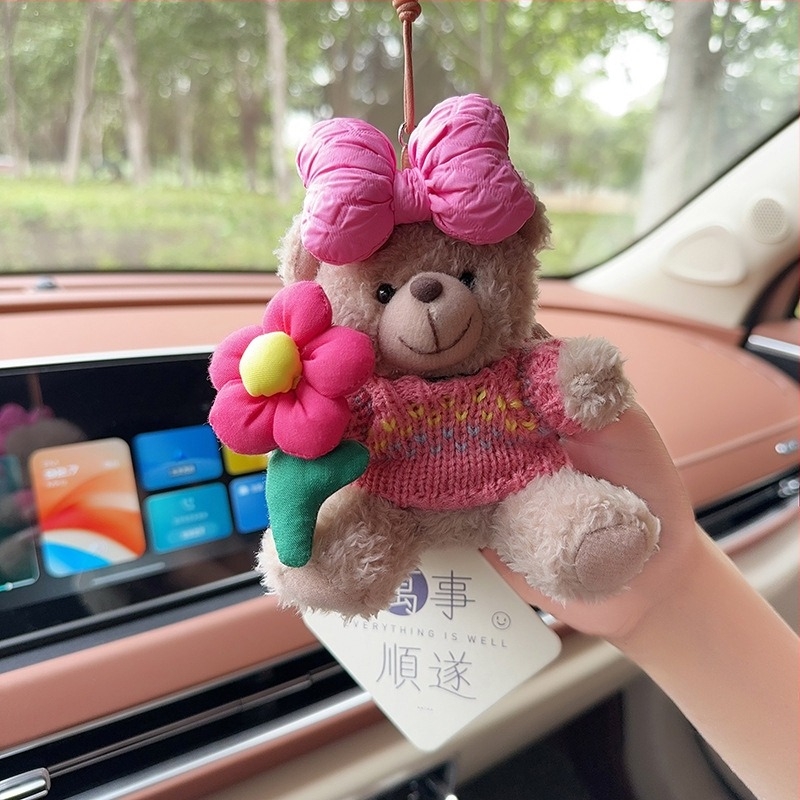 Pandantiv auto cu ursuleț plușat pentru aromaterapie, decor interior – stil desen animat, ornamente auto