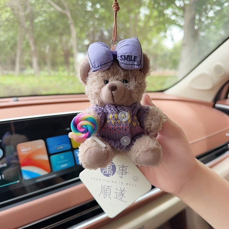 Pandantiv auto cu ursuleț plușat pentru aromaterapie, decor interior – stil desen animat, ornamente auto