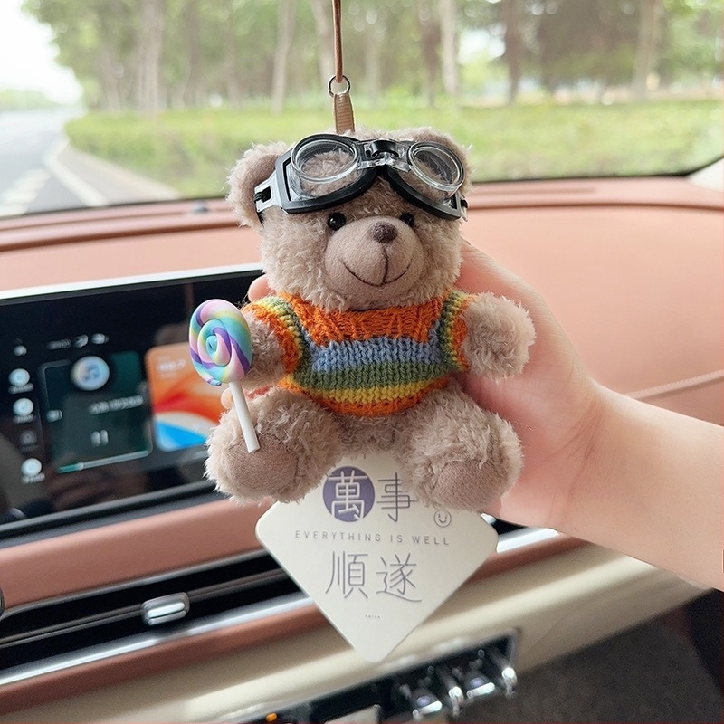 Pandantiv auto cu ursuleț plușat pentru aromaterapie, decor interior – stil desen animat, ornamente auto