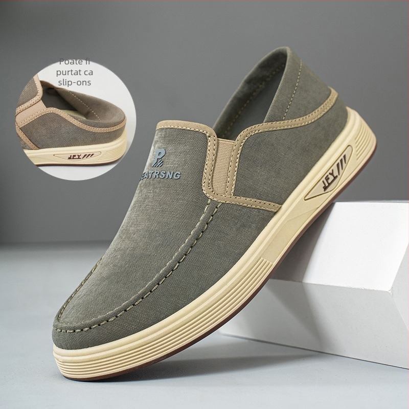 Pantofi bărbăți din pânză slip-on - respirabili, antiaderent, casual zilnic; partea superioară: bumbac; căptușeală: bumbac; talpă: PVC; toc mic 1-3 cm