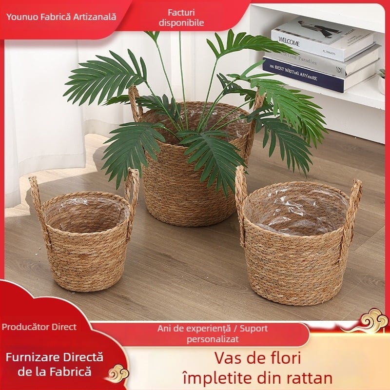 Coș țesut din bulrush pentru ghivece, plantă modernă, țesut semi-manual și semi-mechanic, decorativ