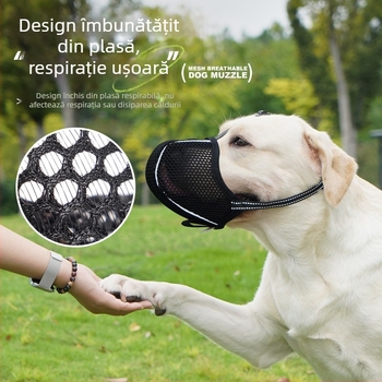 Mască de câine din plasă respirabilă, reflectorizantă – previne mușcătura, mestecatul și lătratul – reglabilă